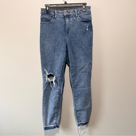 EXPRESS- Curvy Skinny High Rise Women's Blue Distressed Jeans Size 8R - Picture 1 of 7